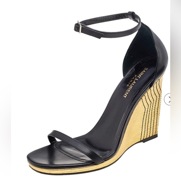 Saint Laurent Paris
Black Leather Wedge Sandals Size 38 - Picture 1 of 8
